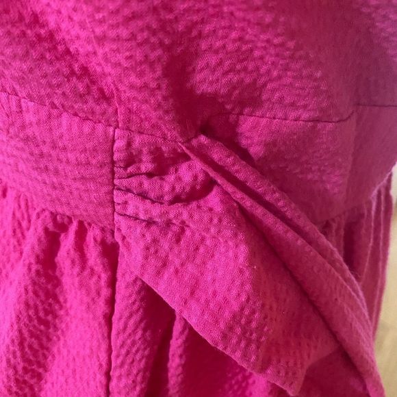 Lauren James raspberry coloured halter flared dress. Sash with bow tie. - Picture 9 of 14